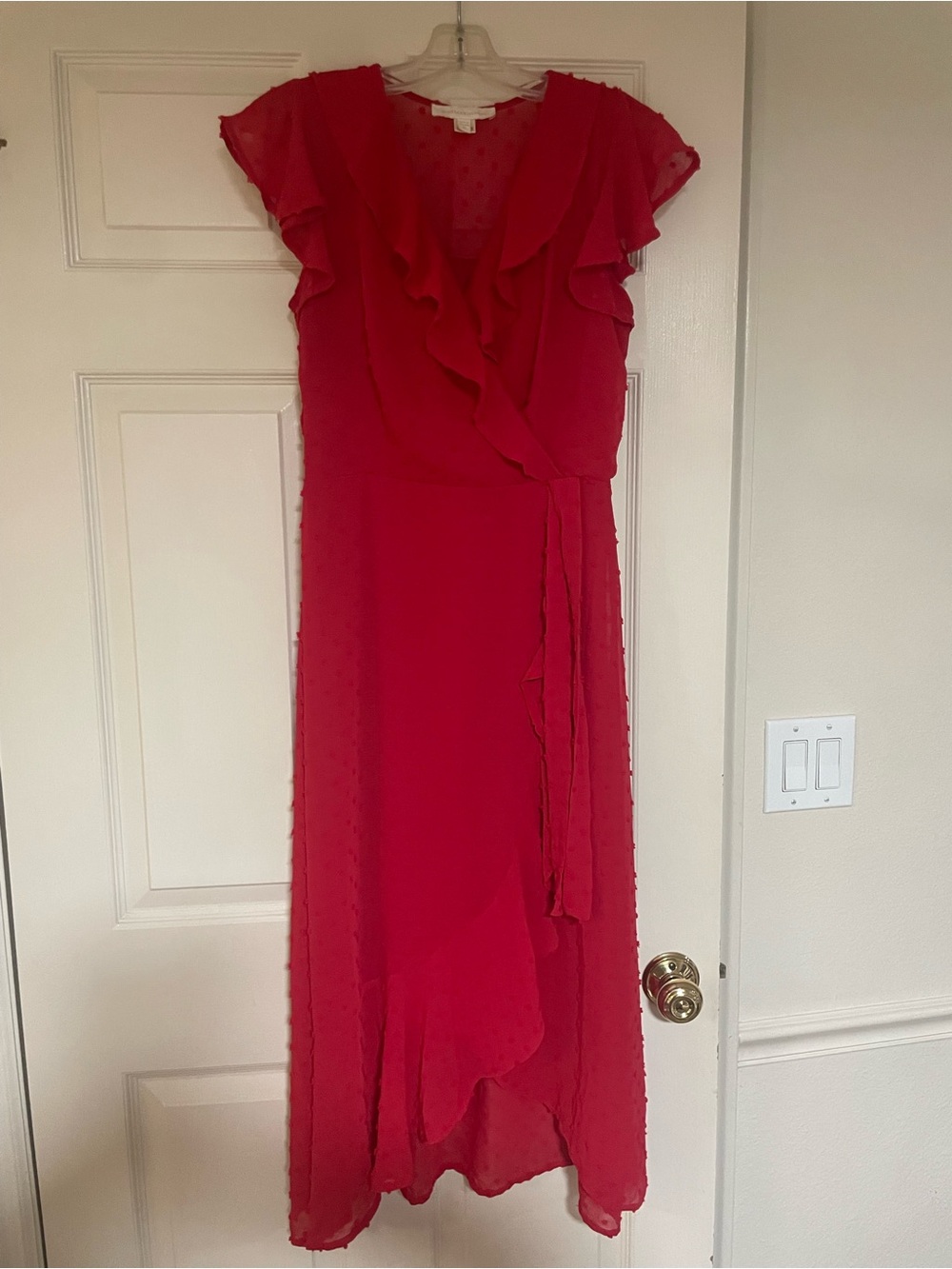 Red Ruffle Wrap Midi Dress - Women
